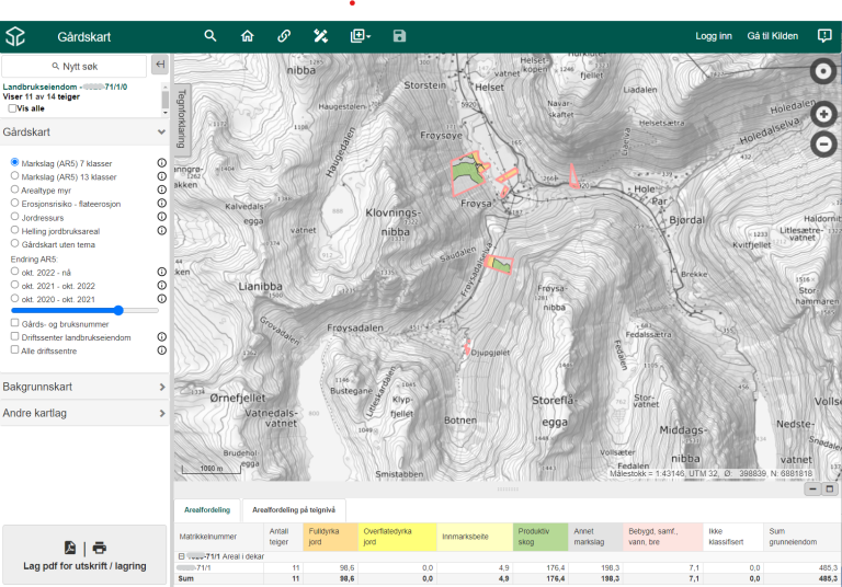 Visning av eiendom i gårdskart