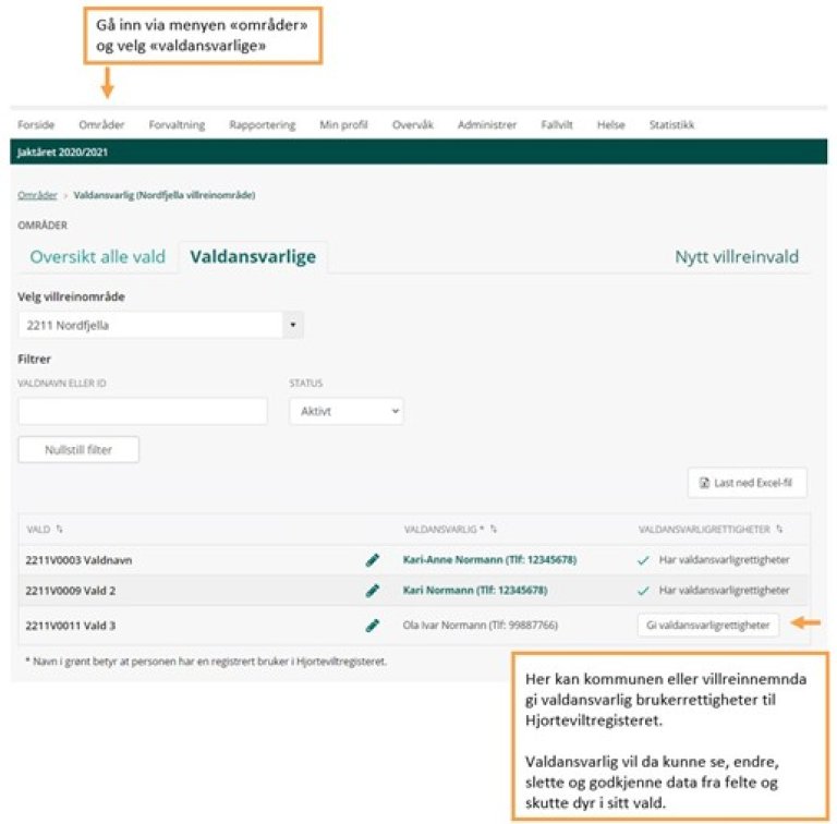 Skjermbilde av Hjorteviltregisteret for forvaltningen.