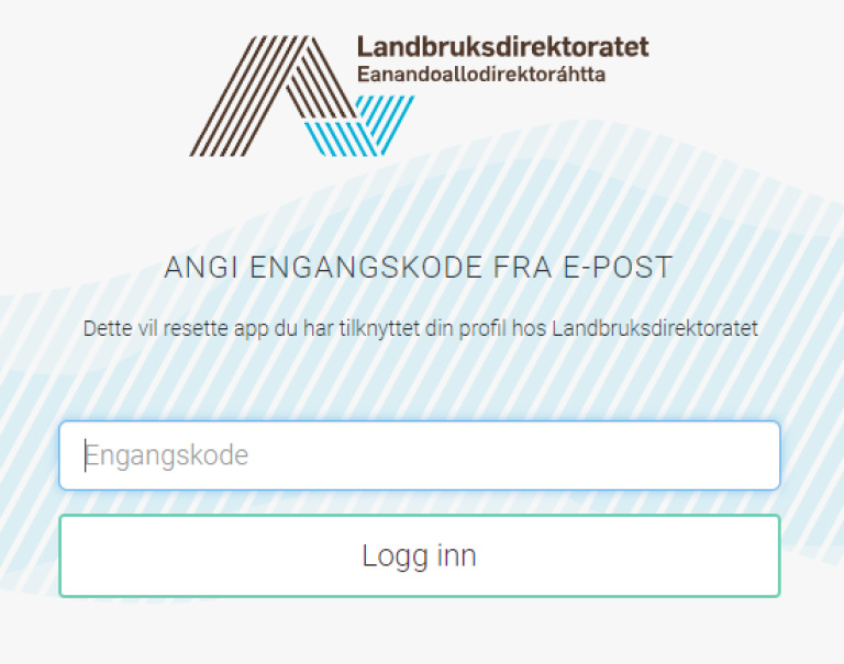 Angi engangskode fra e-post  i feltet "Engangskode" for å resette app.