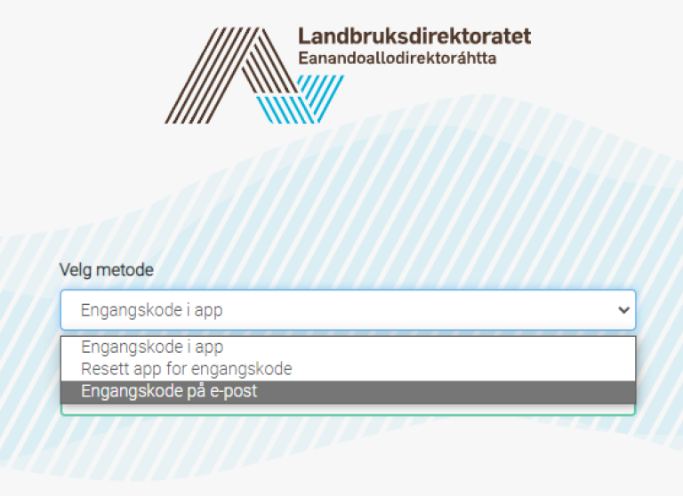 Velg "Engangskode på e-post" fra nedtrekkslisten og «Logg inn».