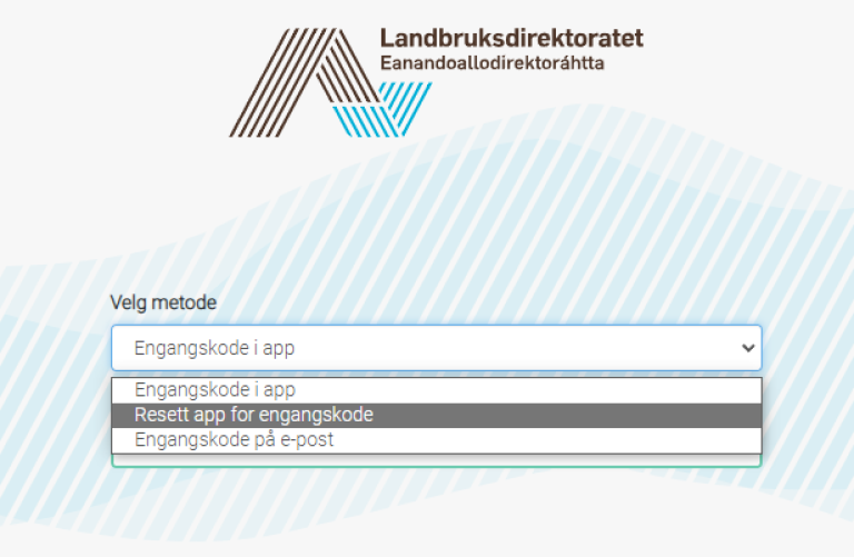 Velg "Resett app for engangskode" fra nedtrekkslisten og "Logg inn".