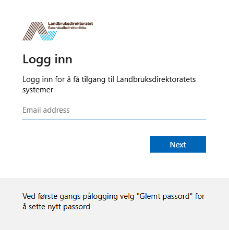 Pålogging - skriv epost adresse