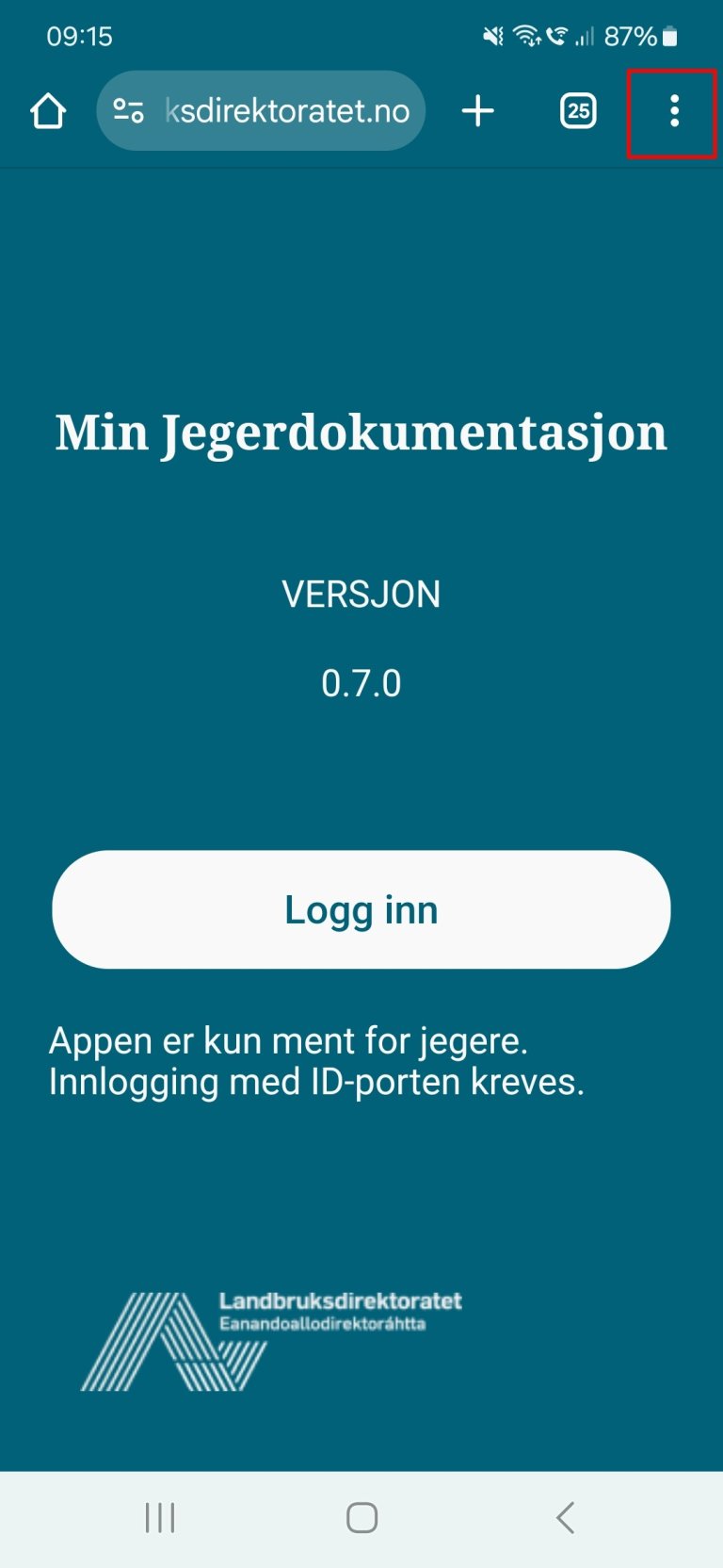 Bildet viser Trykk på de tre prikkene markert med rød firkant øverst til høyre på skjermen 