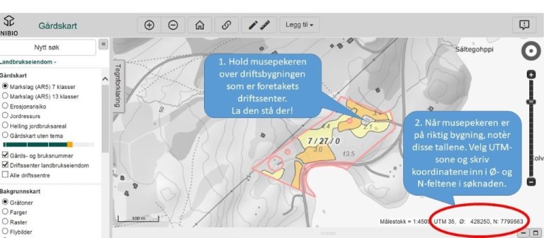 Gårdskart NIBIO registrerte driftsenter