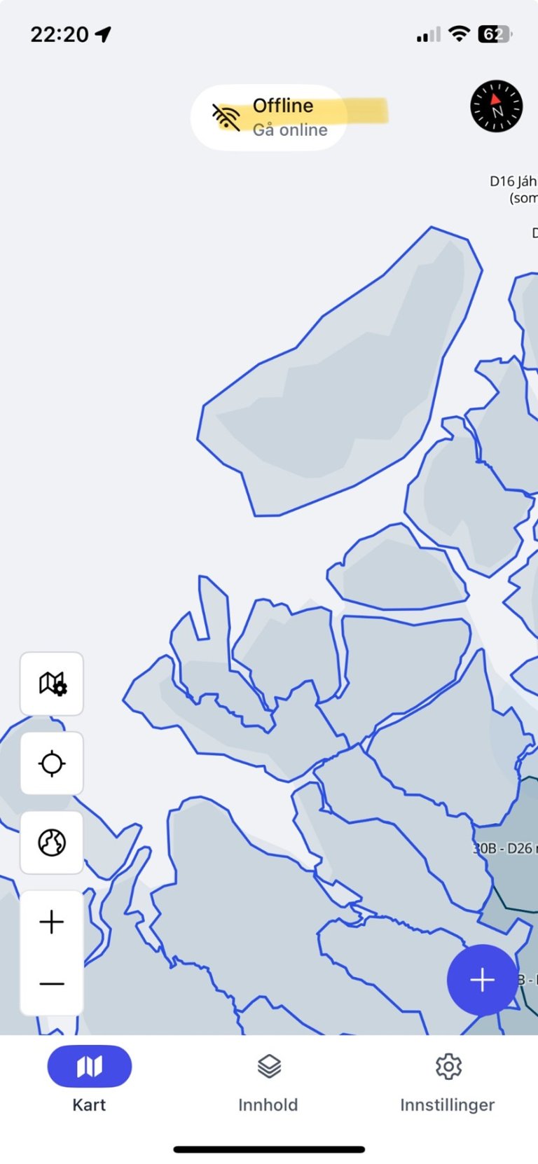 Bilde av kart med markering av tittel "Offline"