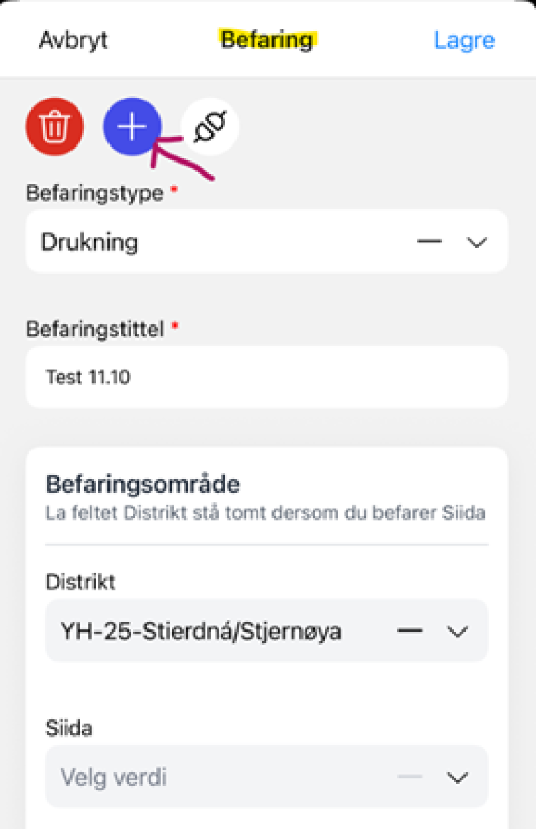 Klikk på Ikon med plusstegn på øverste linje
